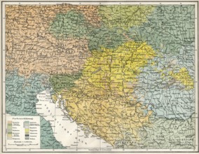 Historical, ethnological map of Austria-Hungary, Dual Monarchy or kuk monarchy, for the period