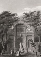 Parc de Saint-Cloud, near Paris, antique steel engraved print, 1831