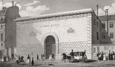 Timbre Royal, Hotel du Timbre, antique steel engraved print, 1831