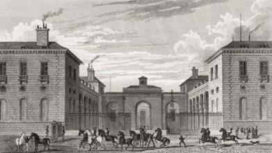 Ecuries du Roi, Faubourg du Roule, antique steel engraved print, 1831