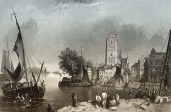 Historical cityscape of Dordrecht, 18th century, Netherlands