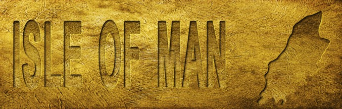 Isle of Man Map and Text on Grunge Gold Texture