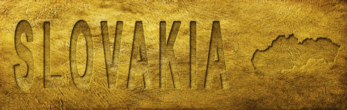 Slovakia Map and Text on Grunge Gold Texture