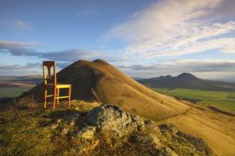 View from the top of Rana hill at sunrise. Autumn scenery in Central Bohemian Highlands, Czech