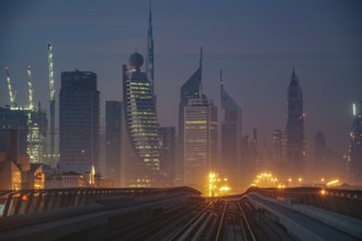 Dubai sunrise landscape (from the United Arab Emirates Dubai Metro). Shooting Location: Dubai