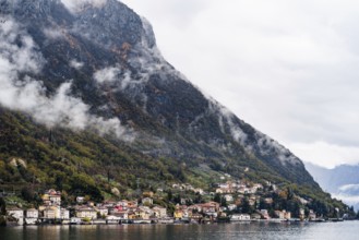 Colorful old town of Varenna at the foot of the mountains. Lake Como, Italy.