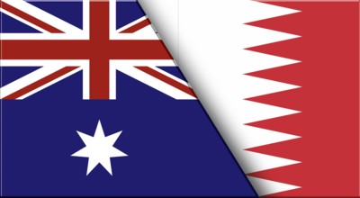 Double Flag of Australia and Bahrain. Australian and Bahraini National flags. 3D illustration.