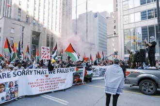 Toronto, Canada - 28 October 2023: Anti-war march in Toronto by Palestinians against Israel's