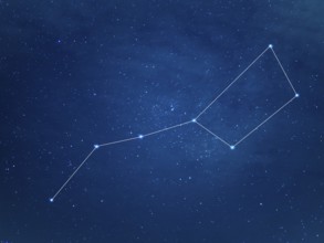 Really north sky with Big Dipper Constellation with lines. Ursa Major or The Great Bear at starry