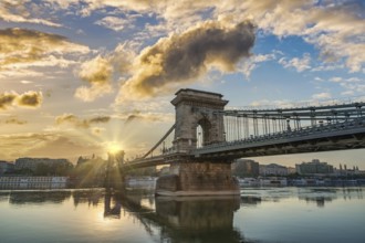 Budapest Hungary, sunrise city skyline at Danube River with Chain Bridge and St. Stephen's Basilica