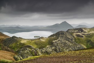 Landmannalaugar in summertime in a cloudy day, Iceland, Europe