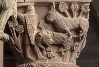 Basel, Cathedral (Basel Minster), capital on the ambulatory, Knight Dietrich of Bern and Sintram