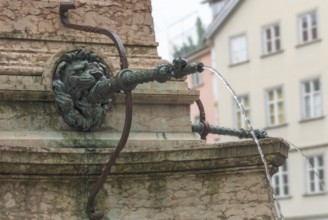 Gargoyle at the Lindavia Fountain, Lindau Island, Lake Constance, close-up