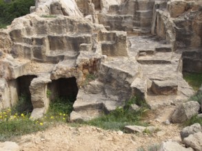 Carved chambers and steps in the tomb of the kings area of paphos cyprus