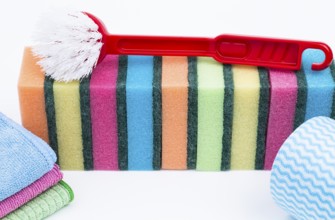 Various cleaning products against a white background