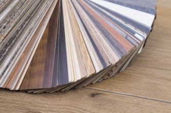 Different wood veneers on a wooden table