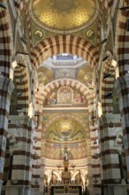 Interior neo-Romanesque-Byzantine Marian pilgrimage church Basilica Notre Dame de la Garde, also