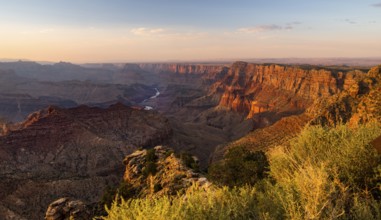 Scene from a viewpoint along the south rim of the Grand Canyon in Arizona USA