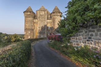 Bousquet castle from the 14th century, classified as a historical monument. Montpeyroux, Aveyron,