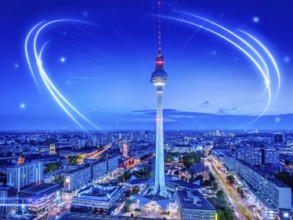 panoramic view at the berlin city center at night