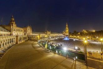 Plaza de Espana in Seville, Andalusia, Spain at night. Night at the Plaza de Espana in Seville,