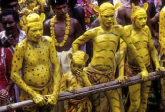 Puli Kali tiger dancers in Atham festival at Thrippunithura Tripunithuranear Ernakulam, Kerala,