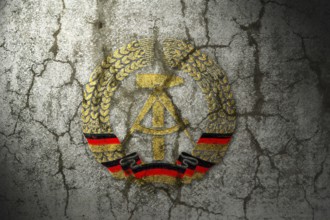 National symbol of German Democratic Republic (GDR) on a cracked wall
