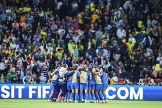 BRISBANE, AUSTRALIA, JULY 29: French players celebrate beating Brazil at the FIFA Women's World Cup