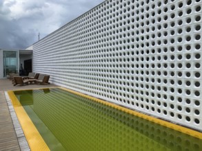 Swimming pool terrace at B Hotel in Brasilia, Design by the urbanist Lucio Costa with Oscar