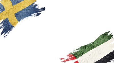 Flags of Sweden and UAE on white background