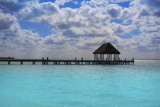 Holbox Island beach wooden pier hut in Quintana Roo of Mexico