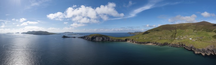 Aerial panorama view of Slea Head and the Dingle Peninsula in County Kerry of western Ireland