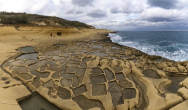 A view of the salt pans in Xwejni Bay on the Maltese island of Gozo