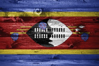 Eswatini flag on wooden planks background wood flag