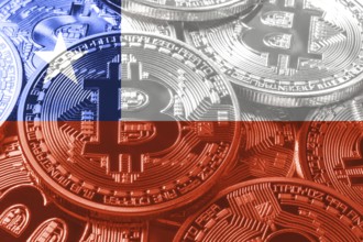 Chile bitcoin flag, national flag cryptocurrency concept black background