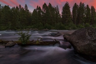Color image of the Deschutes River at sunset. Central Oregon, USA, North America