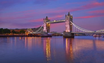 London Tower Bridge sunset on Thames river in England