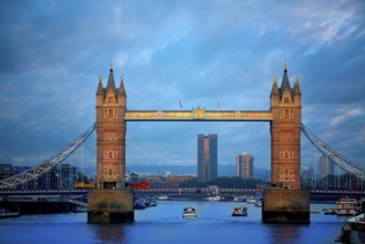 London Tower Bridge sunset on Thames river in England