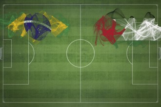 Brazil vs Palestine Soccer Match, national colors, national flags, soccer field, football game,
