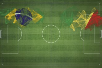 Brazil vs Congo Soccer Match, national colors, national flags, soccer field, football game,