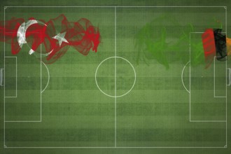 Turkey vs Zambia Soccer Match, national colors, national flags, soccer field, football game,