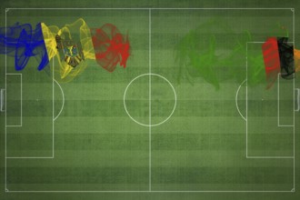 Moldova vs Zambia Soccer Match, national colors, national flags, soccer field, football game,