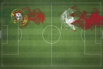 Portugal vs Bahrain Soccer Match, national colors, national flags, soccer field, football game,