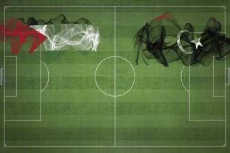 Palestine vs Libya Soccer Match, national colors, national flags, soccer field, football game,