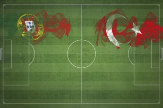 Portugal vs Turkey Soccer Match, national colors, national flags, soccer field, football game,