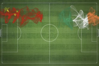 China vs Ireland Soccer Match, national colors, national flags, soccer field, football game,