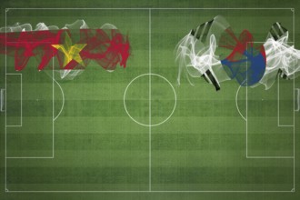 Suriname vs South Korea Soccer Match, national colors, national flags, soccer field, football game,