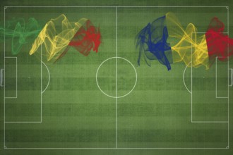 Republic of the Congo vs Romania Soccer Match, national colors, national flags, soccer field,