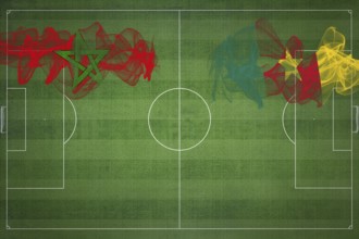 Morocco vs Cameroon Soccer Match, national colors, national flags, soccer field, football game,