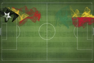 East Timor vs Benin Soccer Match, national colors, national flags, soccer field, football game,